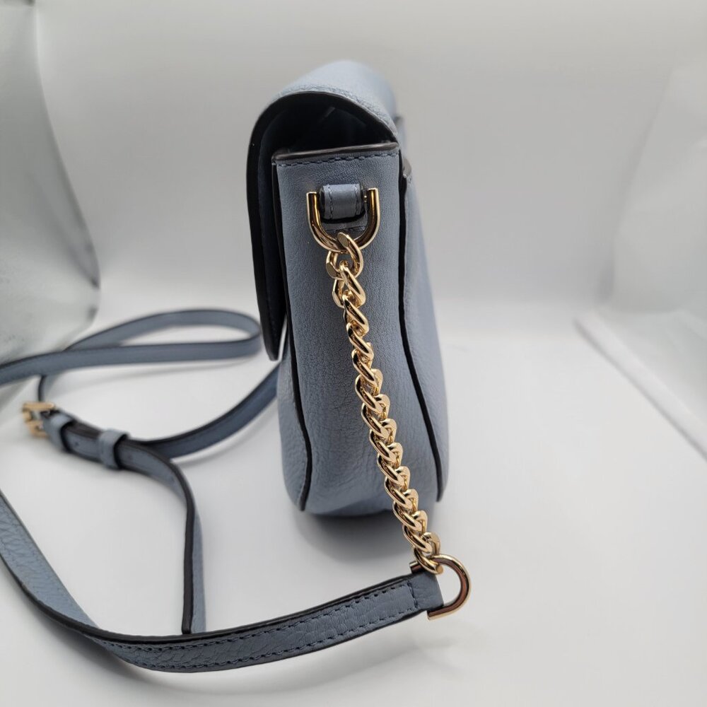 Michael Kors Pebbled Leather Half Dome Crossbody Bag Blue Gold Chain Strap - Picture 3 of 13